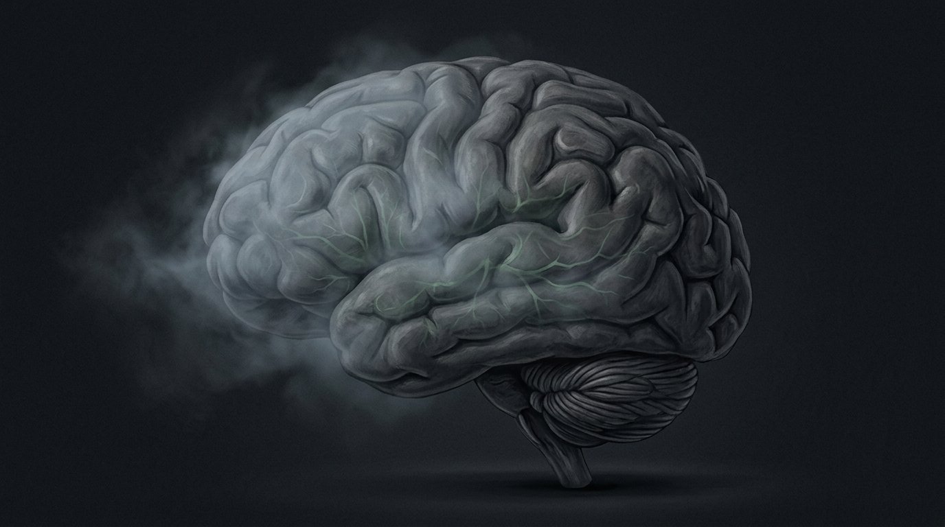 Editorial illustration of a brain partially obscured by cognitive fog